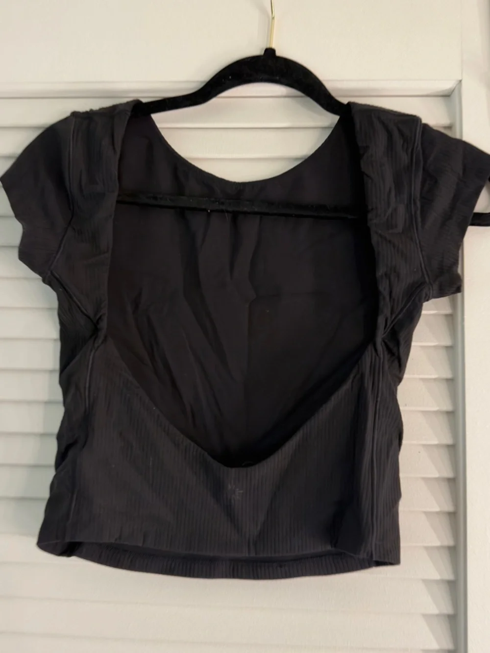 Women's Black Ribbed Short Sleeve Tee - Picture 2 of 4